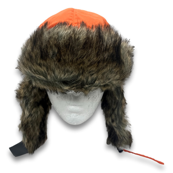 Orange Aviator Soft Faux Fur Ear Flap Hat Winter Ski Trooper Trapper Hat - Picture 2 of 7